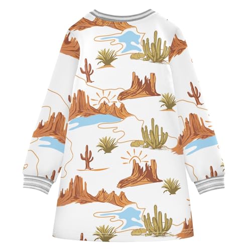 Desert Cactus Girls Dresses Long Sleeve Sweatshirt Dress for Girls Winter Toddler Casual A Line Dresses Size 2-8T2