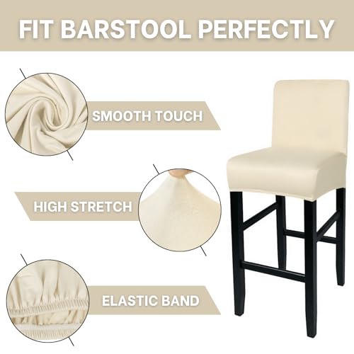 Image of SearchI Stretch Bar Stool Covers Set of 4, Stretch Removable Washable Printed Bar Stool Chair Covers, Counter Height Chairs Covers for Kitchen Dining Room Cafe Furniture(Pure Beige)