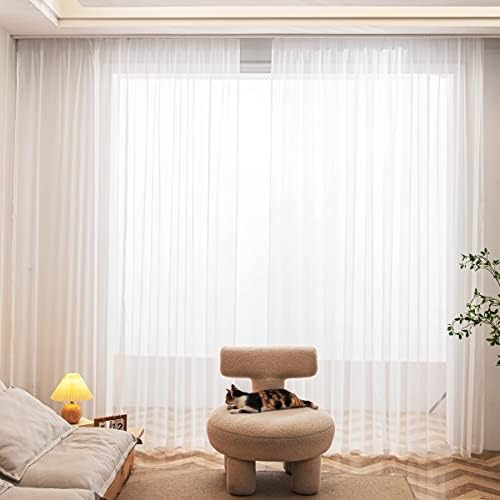ORGBLUO Semi Window White Sheer Curtains 84 Inches Long 2 Panels Sheer White Curtains Clear Curtains Basic Rod Pocket Panel for Bedroom Children Living Room Kitchen Yard Total 11 Colors 13 Sizes
