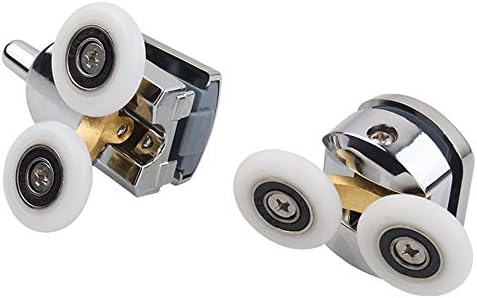 23mm Shower Door Rollers, 4pcs Sliding Shower Doors Wheels Replacement Roller Runner Wheel 2 Top & 2 Bottom Chrome Plated Door Roller fit Glass Holes 14mm