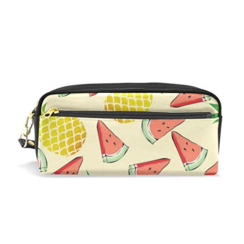 Preisvergleich Produktbild Ahdyr Bleistiftetui Ananas Wassermelone Leder Bleistiftbeutel Reißverschluss Stiftbeutelhalter Student Stationary Cosmetic Makeup Bag