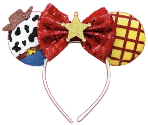 CLGIFT Iridescent and Sparkle Mouse Ears Collection: Classic Red Sequin, Rainbow, Silver, Gold, Blue - Customizable (Toy Story Woody Minnie Ears)