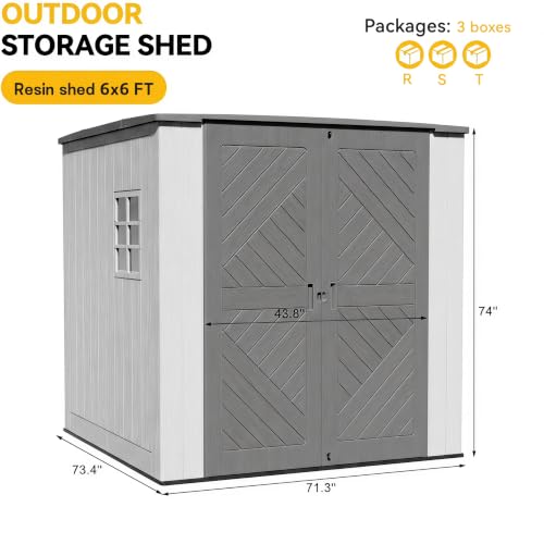 Image of KINYING Outdoor Storage Shed 6x6 FT,Resin Shed with Floor,Large Tool Shed