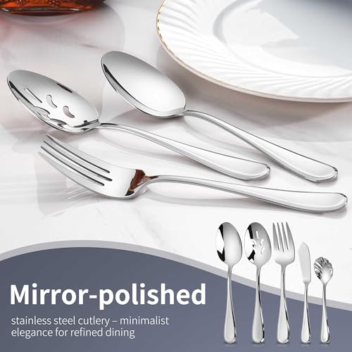 18/10 Stainless Steel Flatware Set for 12, 70-Piece High End Silverware Set, Weighted Flatware Set Includes Spoons Forks Knives and 2 Sets of Serving Utensils by MegaTrend - Used condition - Image 4