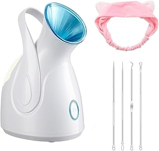 جهاز بخار بضوء نانو أيوني للوجه: جهاز بخار للتنظيف العميق وفتح المسام وترطيب الجيوب الأنفية - مرطب بالهواء الساخن للمنزل والساونا والمنتجعات الصحية للنساء والرجال