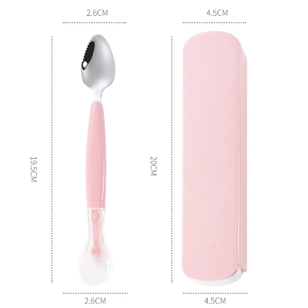 Bowiemall Double Head Baby Spoon Silicone Soft Baby Fruit Scraping Mud Spoon Feeding Spoons Training Scrapping Fruits Children Babies for Gifts (Pink) - 19.5 Cm - Image 9 thumbnail