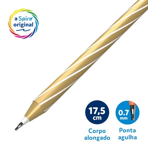 Caneta Esferográfica SPIRO GEM, CIS, Ouro (Tinta Azul), Caixa com 12 unidades