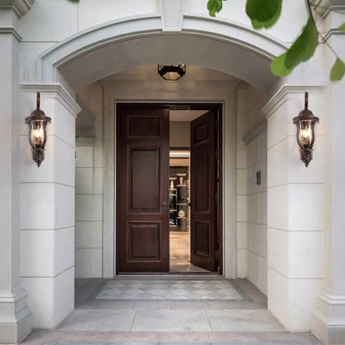 Image of Brown Exterior Wall Sconces, 28 inch Large Outdoor Wall Light Fixtures
