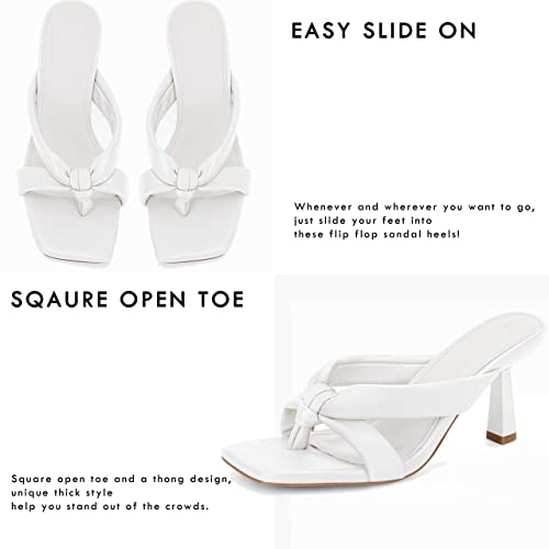 Coutgo Womens Thong Heels Mules Square Toe Heeled Flip Flops Mule Sexy Stiletto Dress Party Sandals3