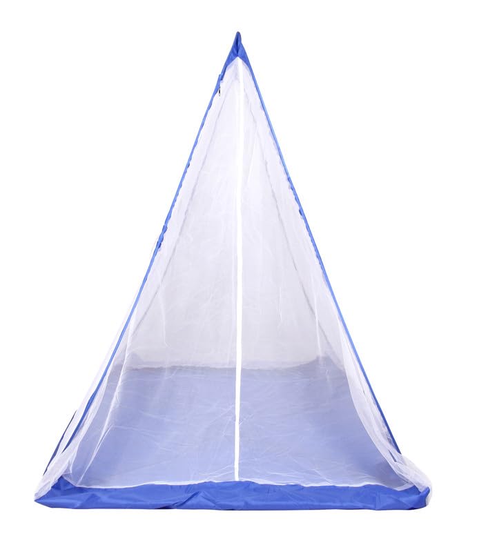 Image of Space Saver Foldable Mosquito Net Light Weight High Durability Strong and Durable Tent Shape Mosquito Machardani for Single Bed (7x3 ft) - Blue [Adjustable on All Single beds]