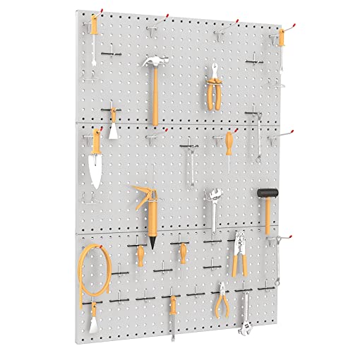 Torack 3Pcs Metal Pegboard Panels For Wall Garage Utility Tools Pegboard Storage System For Workbench, Shop, Shed Modular Peg Board Organizer Board Kit(Pack Of 3, Grey) #TOP1