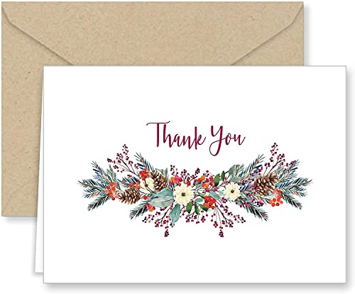 Paper Frenzy Christmas Greenery Thank You Note Cards And Envelopes - 25 Pack #TOP6