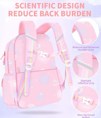 Image of Kawaii Fantasy Colorful Gradient Backpack with Cute Rabbit Plush Pendant for Elementary School Teens Girls Aesthetic Lightweight Waterproof School Bag with Multiple Pockets & Hidden Zipper
