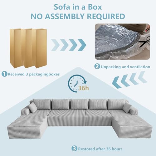Image of 160 inch Boneless Cloud Sectional Couch Modular Sofa with Ottoman