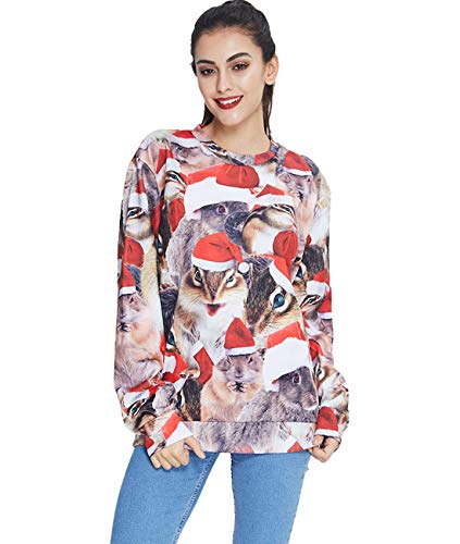 Idgreatim Unisex Ugly Christmas Crewneck Sweatshirt Novelty 3D Graphic Long Sleeve Sweater Shirt