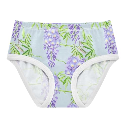 Light Purple Wisteria Flowers Green Panties for Girl Toddler Girls Underwear Cotton Stylish Briefs Kids Undies 2t