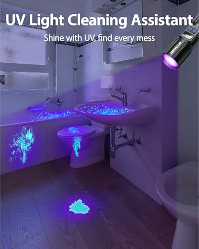 MOWETOO Taschenlampe Aufladbar - LED UV Lampe Schwarzlicht 2 In 1, 395nm Zoombare UV Licht Torch mit 5 Modi und LCD-Display für Urinuntersuchung von Haustieren, Geldscheinkontrolle, Outdoor