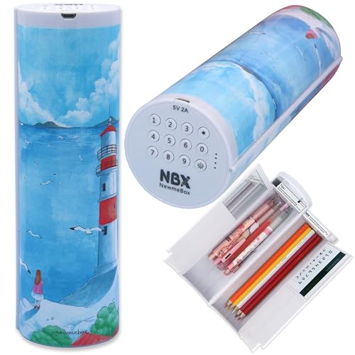 筆箱 小学生 女の子 男の子 スマートロック ペンケース 可愛い 大容量 立つ パスワード 筆入れ 子供用 シンプル おしゃれ 電卓 鏡 ホワイトボード 多機能 ふでばこ ペンポーチ(青い海)