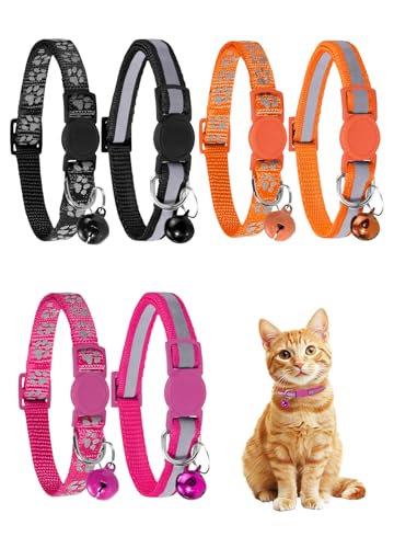 Diffaxy Set mit 6 reflektierenden katzenhalsband mit Glöckchen, sicheren Halsband Katze mit Schnellverschluss und verstellbaren Katzenhalsbändern...