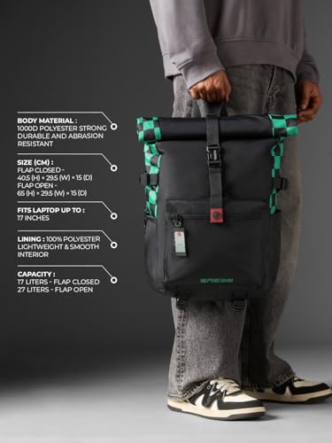 Image of The Souled Store Demon Slayer: Tanjiro's Gear Backpacks | Official Anime Merchandise | Water-Resistant Laptop Bag with Iconic Checkered Pattern | Stylish Travel Rucksack for Men & Women