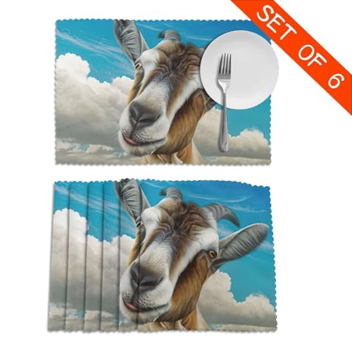 Set de table chèvre bleue en polyester 30x45 cm lavable et résistant pour cuisine - 5