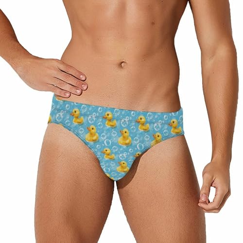 Yellow Rubber Duck and Bubbles Novelty Men's Swimming Brief Swimwear Pants Trunks Beach Shorts Underwear