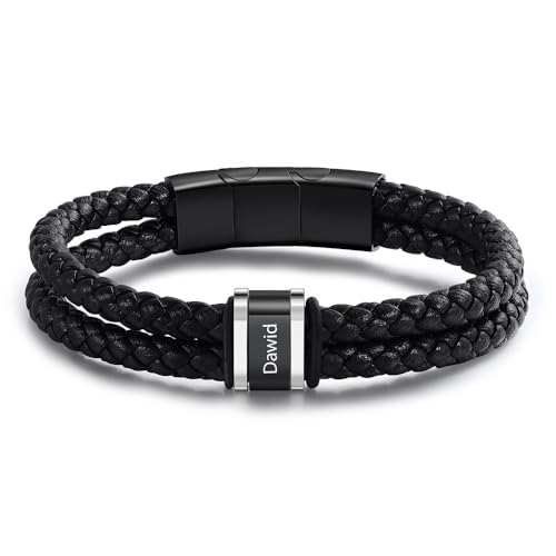 Bracciale in Pelle da Uomo Personalizzato Nome Bracciale in Acciaio Inossidabile Nero Argento Regalo per Papà Festa del papà Marito San Valentino Nonno Natale (1 NAME) Bracciale in Pelle da Uomo Personalizzato Nome Bracciale in Acciaio Inossidabile Nero Argento Regalo per Papà Festa del papà Marito San Valentino Nonno Natale (1 NAME)