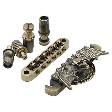 Swhmc 6 String Chrome Guitar Roller Saddle Tune-O-Matic Bronze Bridge Tailpiece for LP Electric Guitar Replacement Parts, Pack of 1 Cover