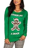 Tipsy Elves Sequin Holiday Gingerbread Ugly Christmas Sweater for Women Lookin' Like a Snacc Green Pullover Size X-Small