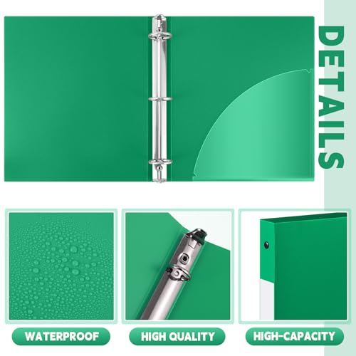 Image of Henoyso 36 Pack 0.5 Inch Plastic 3 Ring Binder Round Ring, Bulk 1 /2 Inch Flexible Binders Hold 140 Sheets Letter Size with Pocket, Document Organizer for Back to School Classroom Office (Green)