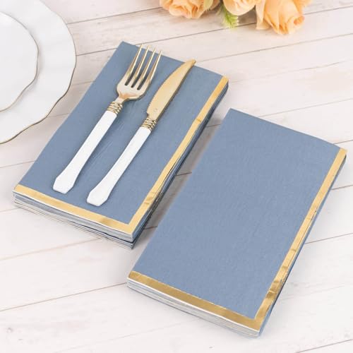 Efavormart 50-Pack Dusty Blue Dinner Paper Napkins with Gold Foil Edge, Soft 2-Ply Disposable Party Napkins for Seaside Weddings and Coastal Galas