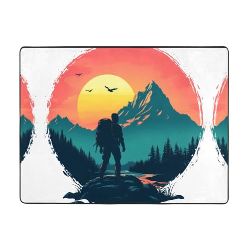 WZYWHJ Alfombras de área, para sala de estar, alfombra antideslizante para guardería, alfombra de juego, 63 x 48 pulgadas, estampado de escalada de montaña