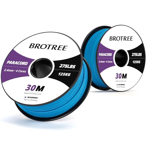 Brotree 275 Paracord 2.4mm Tactical Cord 30M Nylon Rope 4 Strands Parachute Cord for Outdoor Craft, DIY - 125kg Breaking Load (Blue)