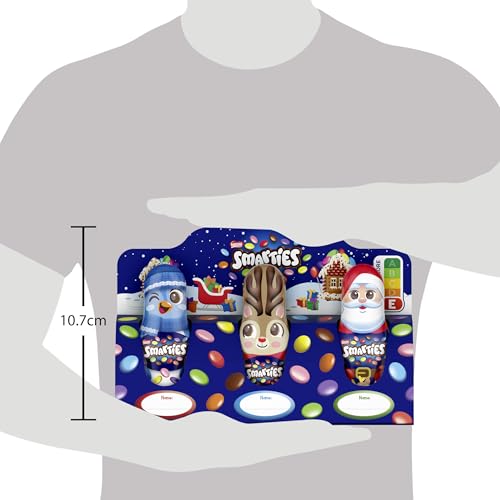 NESTLÉ SMARTIES Mini-Schoko-Weihnachtsmänner aus Milchschokolade, Hohlfigur gefüllt mit SMARTIES Mini Schokolinsen, 1er Pack (3x18.7g)