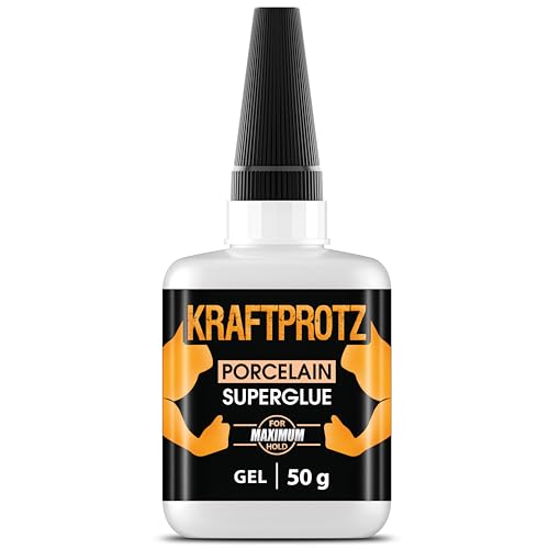 Ceramic glue – KRAFTPROTZ Gel 50 g – extra strong adhesive for porcelain, ceramic & stone – dishwasher safe, heat resistant & waterproof – anti-clog tip – no-drip repair for mugs, plates & decor