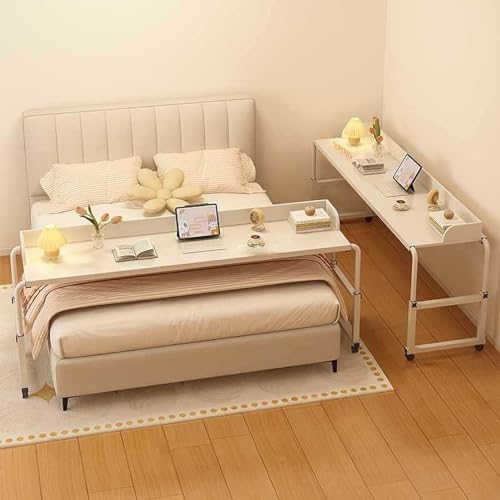 Extendable Rolling Mobility Table Over Bed,Bedtable Adjustable Height Rolling Overbed Table with Wheels for Laptop Eating- Swivel Table for Medical Use- Long Mobile Food Tray Desk