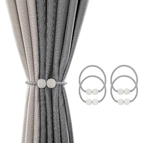 SZFY 4 Pack Magnetic Curtain Tiebacks Drapery Holdbacks for Curtains, Drapes, Living Room Office Decor, No Tools Required (Gray)