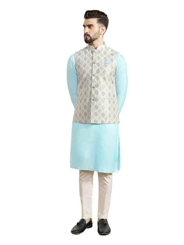 Kurta ensemble pantalon homme col mandarin jacquard manches longues KISAH