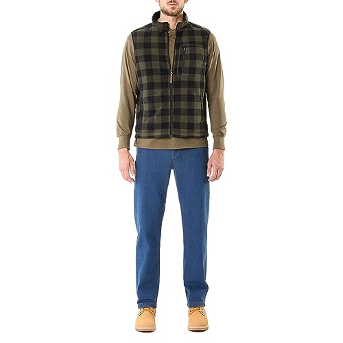 Image of Smith's Workwear Men's Smith's Workwear Sherpa-lined Plaid Micro Polarfleece Vest With Zip Pockets
