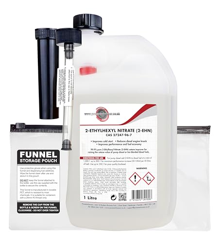 Powerenhancer Premium Double Filtered Pure 2-EHN, 2-Ethyl-Hexyl Nitrate Cetane Booster. Diesel Additive to Improve Cold Start, Reduce Engine Knock, Improve Performance & Fuel Economy. 1L