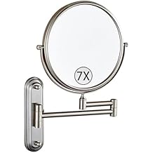 Wall Mounted Makeup Mirror with Magnification, Brushed Nickel Double Sided Magnifying Mirror, 360 Swivel Adjustable Cosmetic Bathroom Vanity Mirror,7X,8 inch