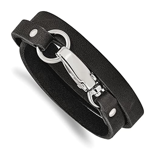 Ice Carats Stainless Steel Black Leather 25 Inch Wrap Bracelet Adjustable Stretch Fashion Jewelry For Women Gifts For Her #TOP10