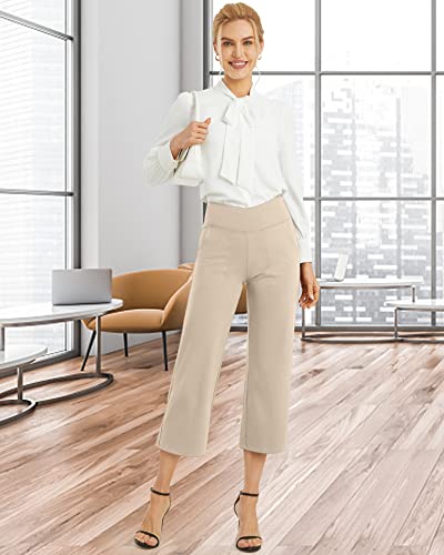Image of G4Free Capri Pants for Women Wide Leg Yoga Dress Capris with Pockets Cross Loose Casual Work Crop Pants