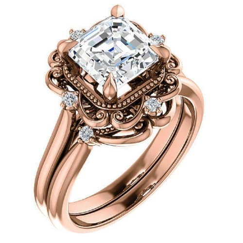 1CT-4CT Antique Halo Engagement Ring Set for Women Filigree Design Handmade Wedding Bridal Ring Set, Christmas Gifts for Her, 925 Silver/Solid Gold
