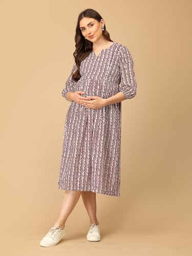 Image of The Mom Store Maternity and Nursing Sleeveless Dress for Women | Casual Dress | Pre and Post Pregnancy Wear | Printed Stylish Dress for New Mom | Trendy Dresses for Women's