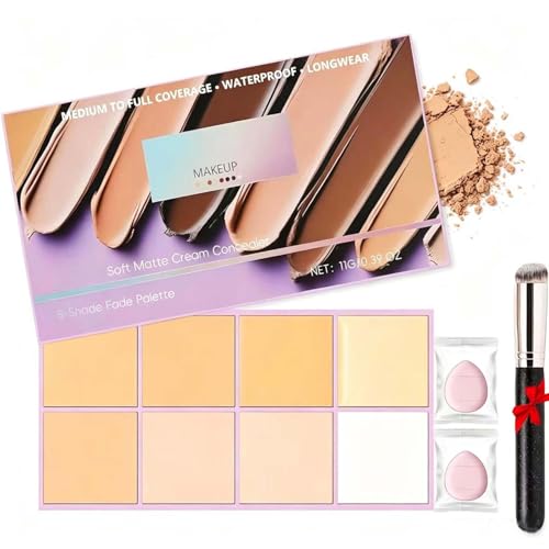 Corrector En Crema Mate Suave Paleta De 8 Tonos Difuminables Con Aplicador,Resistente Al Agua De Cobertura Total,Hidratante Y Ligero Larga,Iluminar Zona Debajo Ojos. (Color claro, Q1001)