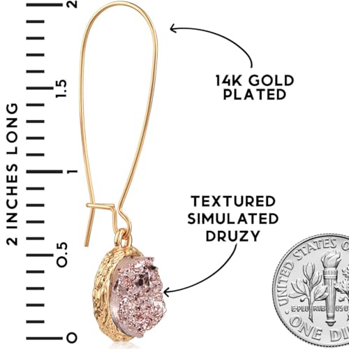 Simulated Druzy Threader Drop Earrings for Women - Gold, Silver, or Rose Gold Tone Trendy Boho Dangles with Sparkly Round Stone4