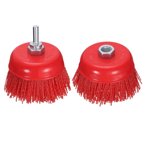 QUARKZMAN 2 Stück 4 Nylon-Filament-Tassenbürsten Mit 5/8-11 Gewindeschaft Schleiftopf-Bürstenset Mit Bohreradapter Für Rost/Korrosion/Farbrestentfernung Und Oberflächenschrubben