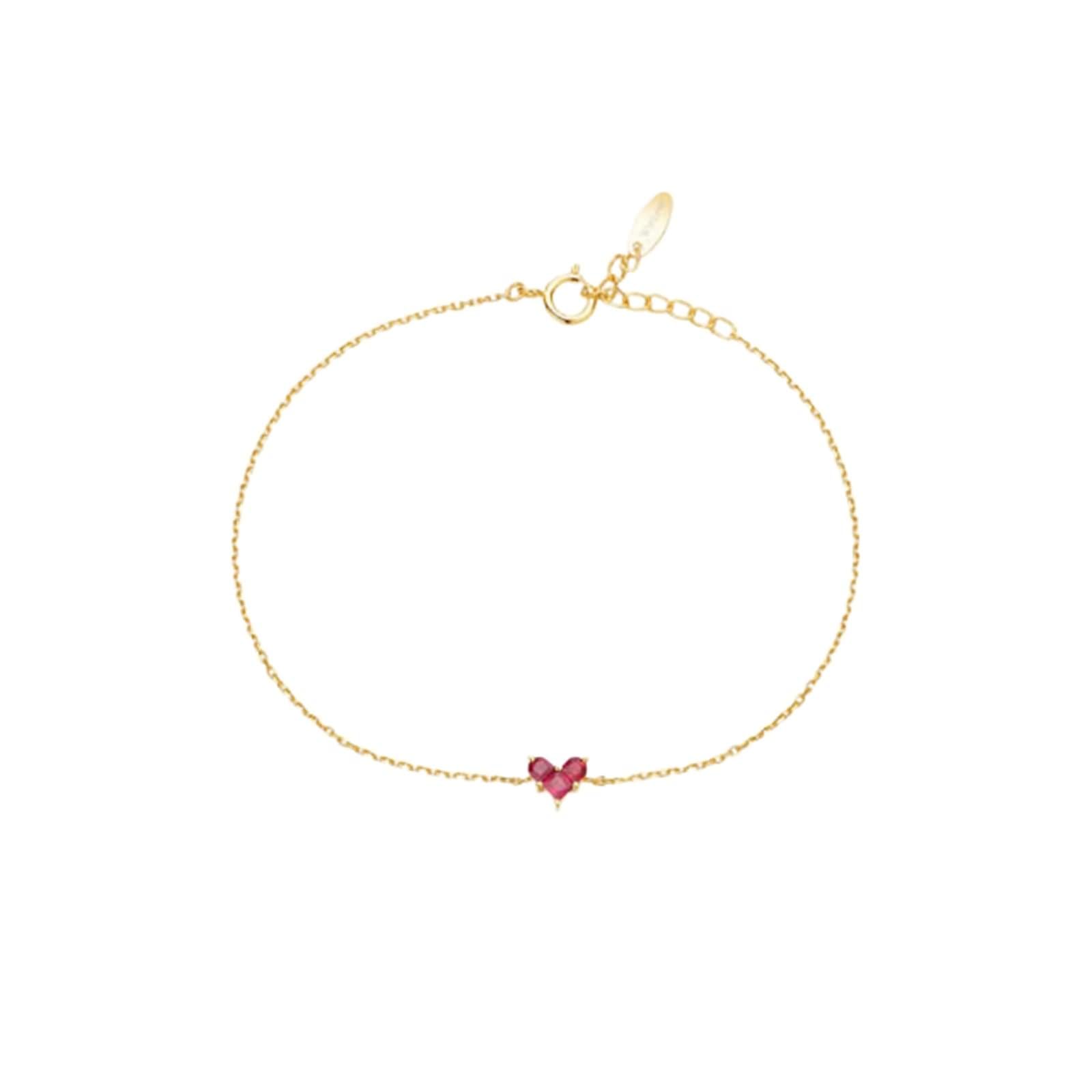 Zartes Armband, Armbänder Frauen Herzform mit 0.21ct Rot Prinzessschliff Rubin Gelbgold