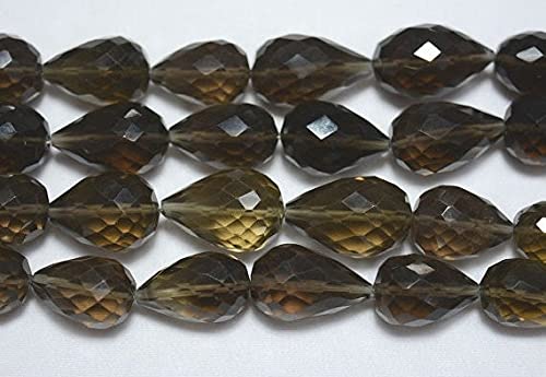 Quartz fumé contre les fils coupés : perles gouttes facettées au perçage net et lisse